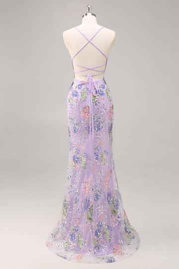 Sparkly Lilac Mermaid Appliqued Prom Dress with Sequins